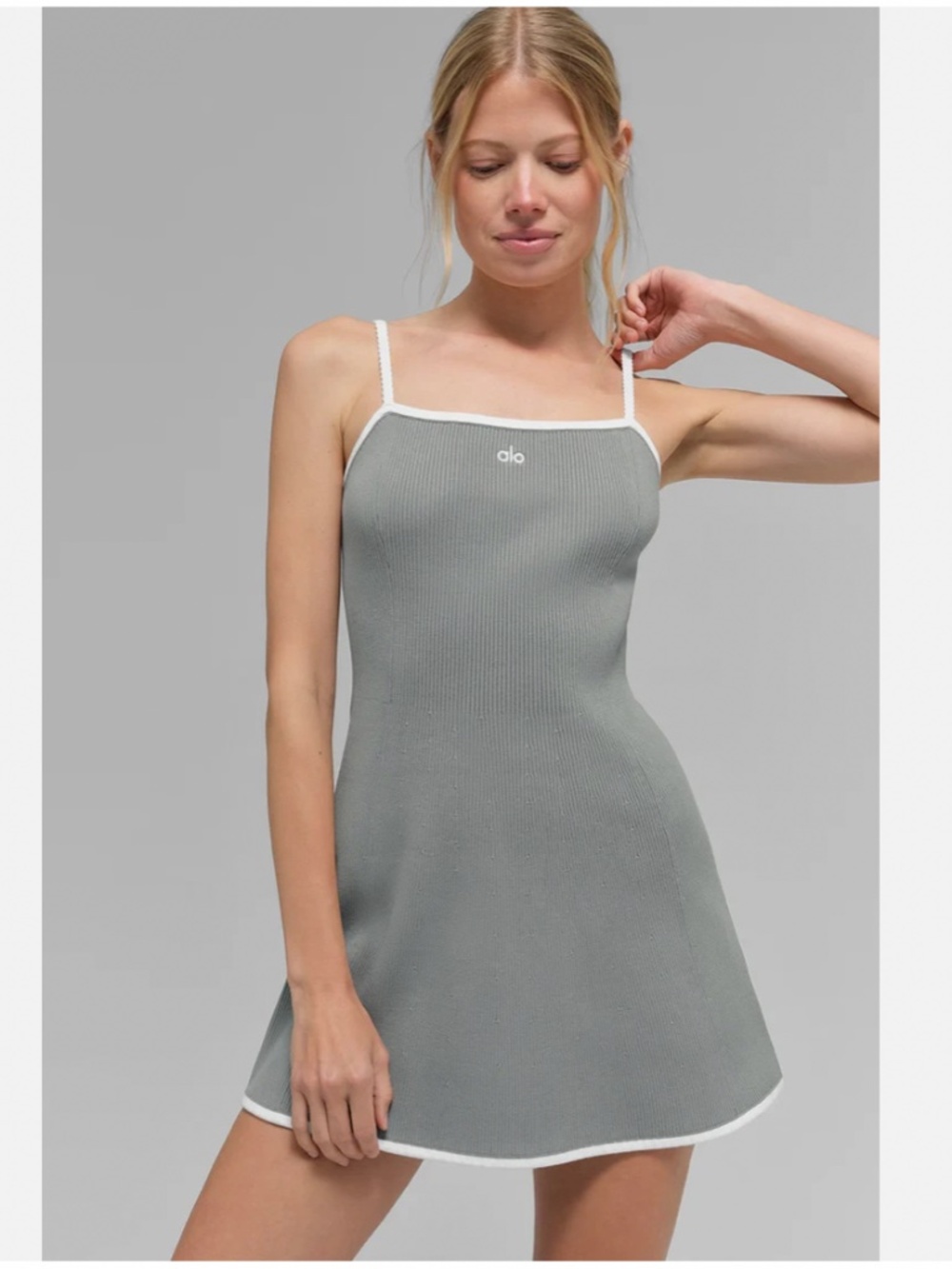 Alo Ribbed Sweater Knit Highline Dress Grey Size L